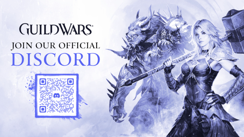 A warrior with a hammer beside a Discord QR code and the words Join our official Discord